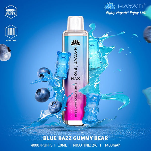 Hayati Pro Max 4000 Disposable Vape Box of 10 - Blue Razz Gummy Bear